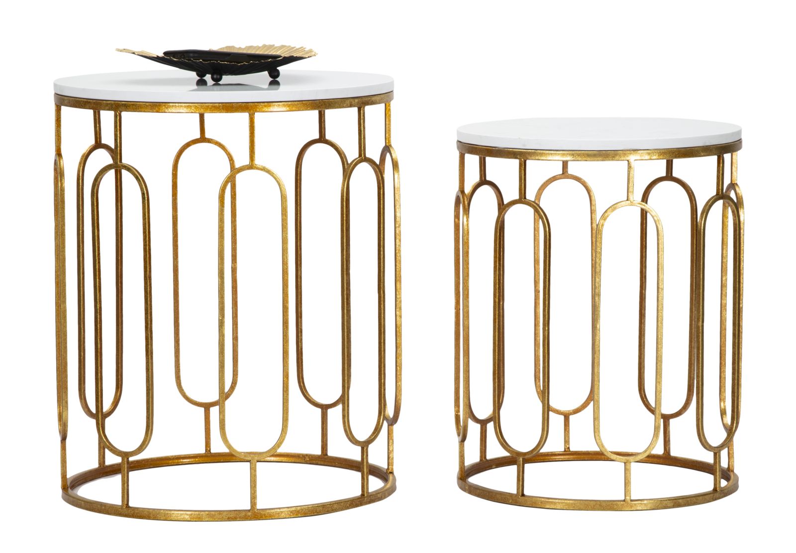 Tavolinetti Tory Marble Coppia Ø46x55-39x48 cm in Ferro e Marmo Oro e Bianco