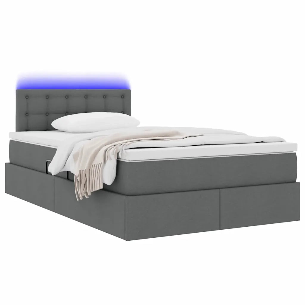 Letto con contenitore e LED Grigio scuro 120 x 200 cm Tessuto