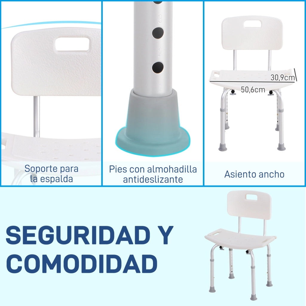 Sedia da Doccia Regolabile con Schienale ¨C zephmum ¨C Grigio Antiscivolo 136 kg