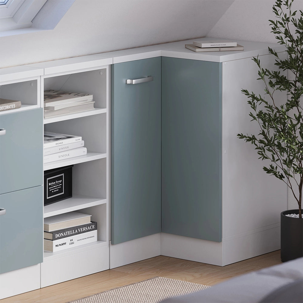 Mobile sottotetto Mobile angolare Rion Grigio-blu/Bianco 75.6 x 83.8 cm con 1 porta Vicco