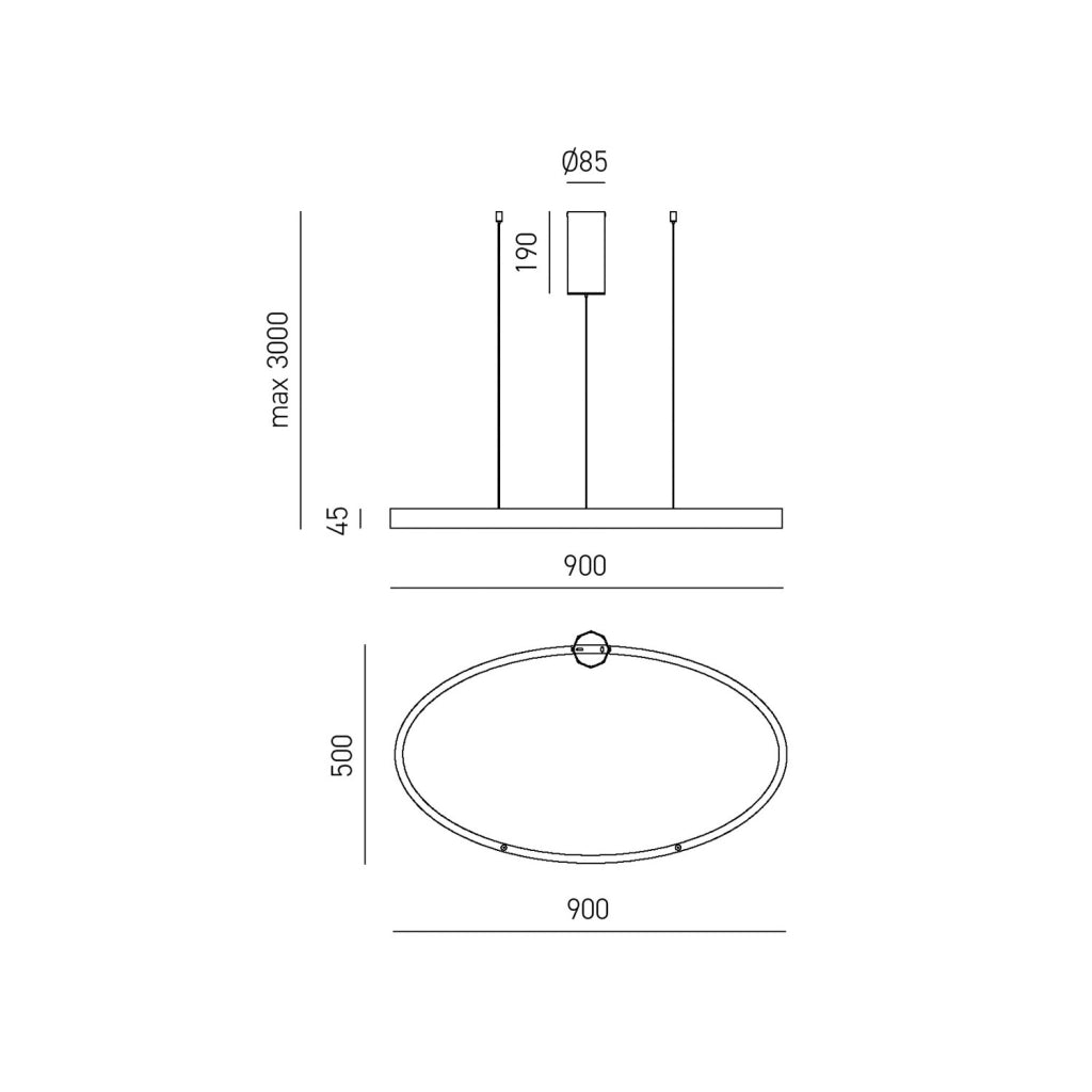 Lampada a Sospensione CRISEIDE S/1P OVAL - 30W+30W LED 3000K Dimmerabile in Nero Satinato, Struttura in Alluminio, Diffusore Silicone - Gealuce