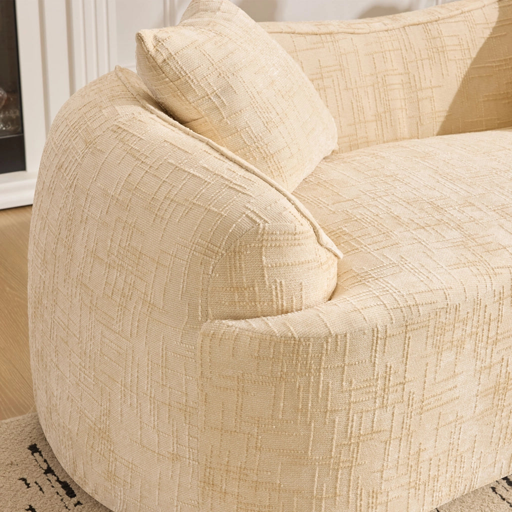 Canapé droit 2 posti curvo con cuscini e supporto ergonomico in schiuma e molle, beige per soggiorno camera e ufficio