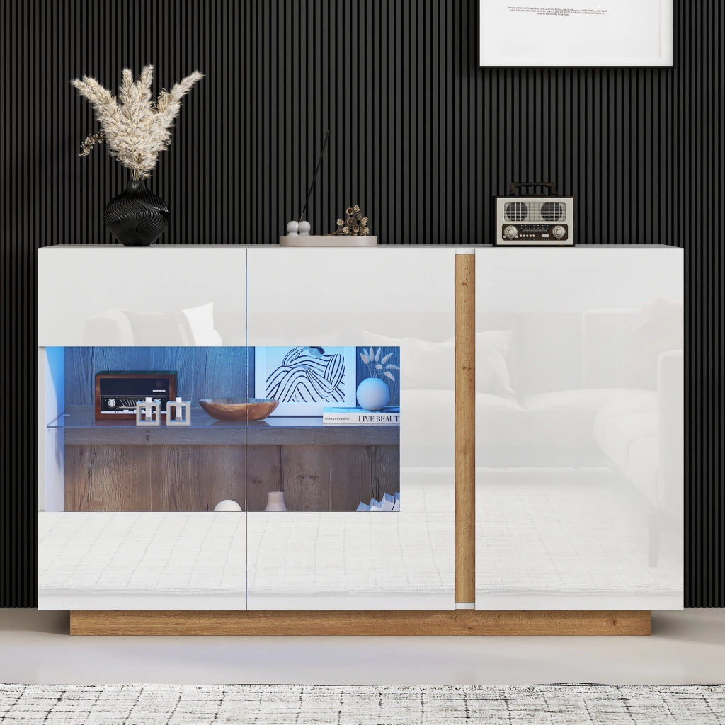 Credenza Lucida ¨C Xylo ¨C Bianco, Vetro e Legno, 138x38x90,5cm