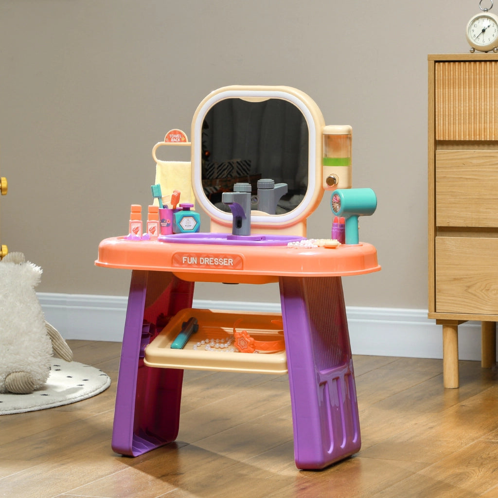 Tavolo trucco bambini con LED, specchio e rubinetto ¨C zephmum ¨C lilla 55x29x71