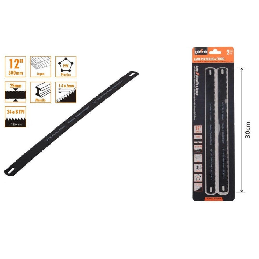 Trade Shop - Set 2 Pz Lame Per Seghe Seghetto A Ferro 30cm Ricambi Lama 12" Legna Pvc 90185 -