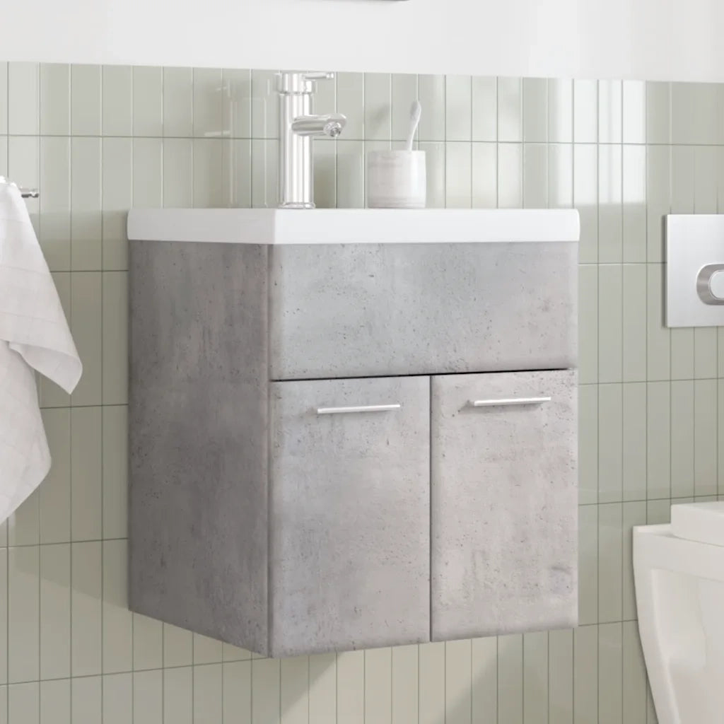 Set Mobili da Bagno | Armadio da bagno 2 pz Grigio Cemento in Legno Multistrato