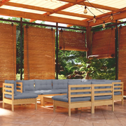 Set Divani da Giardino 10 pz con Cuscini Grigi Massello di Pino cod mxl 42496