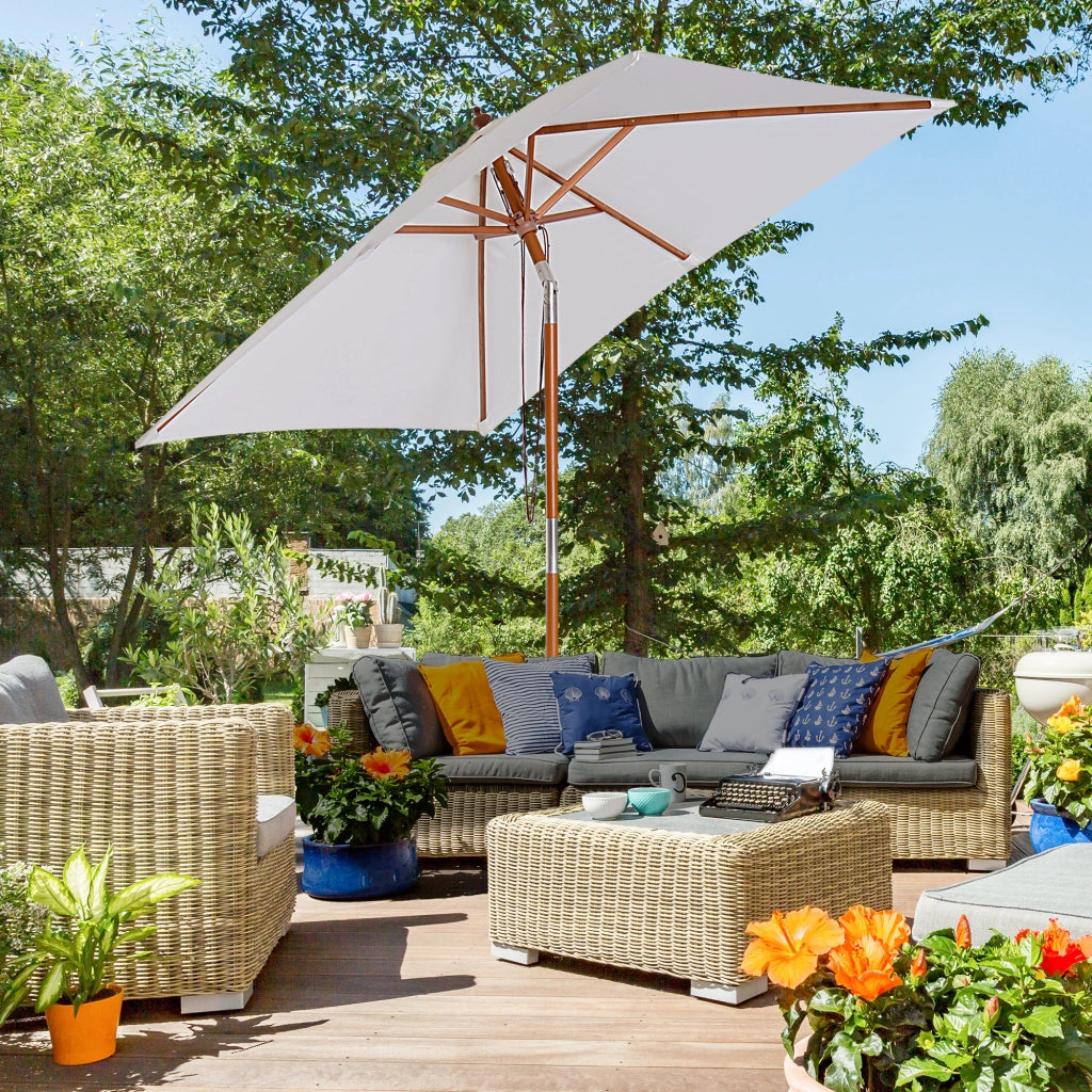 Ombrellone da Giardino Retrattile ¨C zephmum ¨C Rettangolare 200x150x235 cm Crema