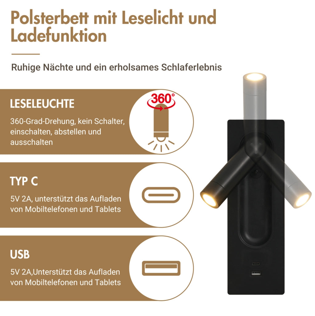 Letto contenitore beige 160 x 200 cm con luce orientabile e ricarica USB