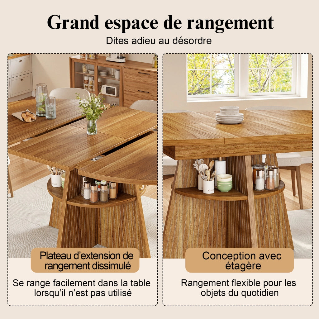 Tavolo da sala da pranzo allungabile con vano aperto; angoli arrotondati; per soggiorno e cucina; 110 × 150 × 110 × 76 cm