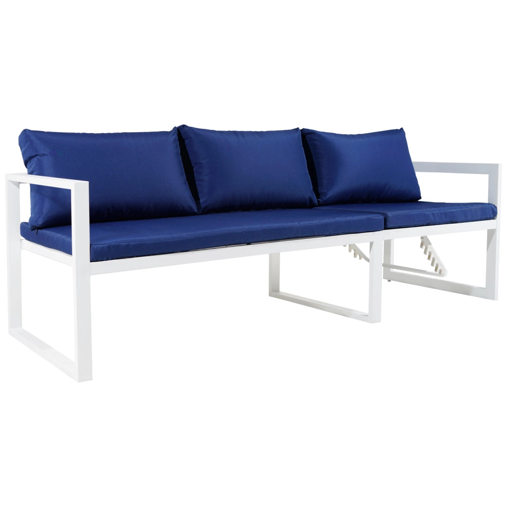 Set di mobili da giardino modulari IBIZA in tessuto blu 4 posti - alluminio bianco