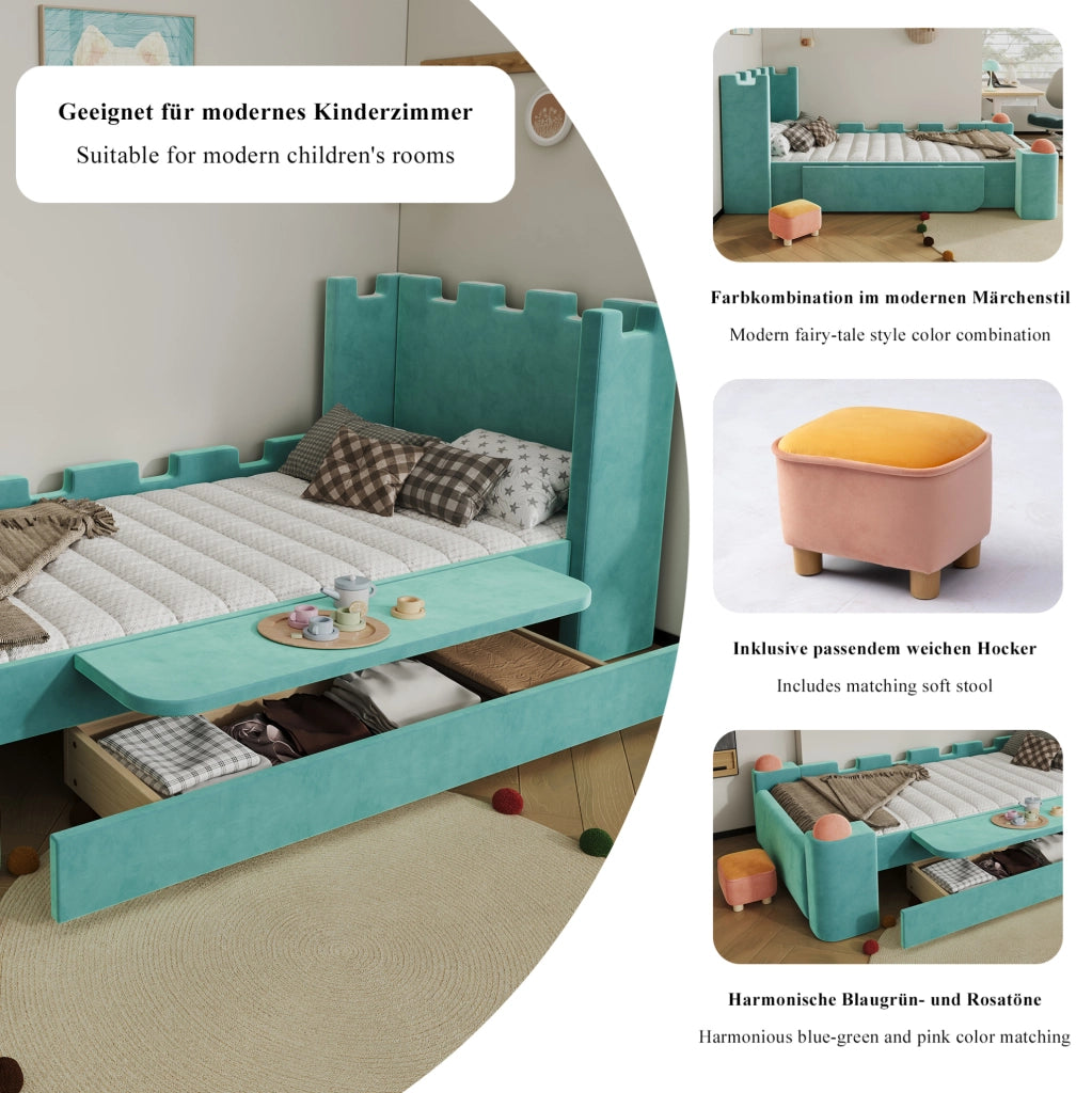 Letto singolo imbottito per bambini 90x200 cm blu-verde