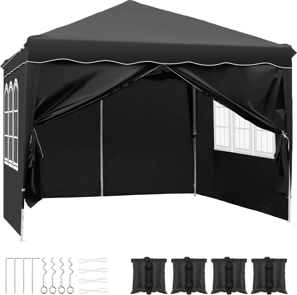 Gazebo Pieghevole 3x3 Impermeabile con 4 PCS Sacchi di Sabbia, UV 50+ 4 Pareti Laterali, Tenda da Campeggio, Giardino, Festival e Feste Grigio