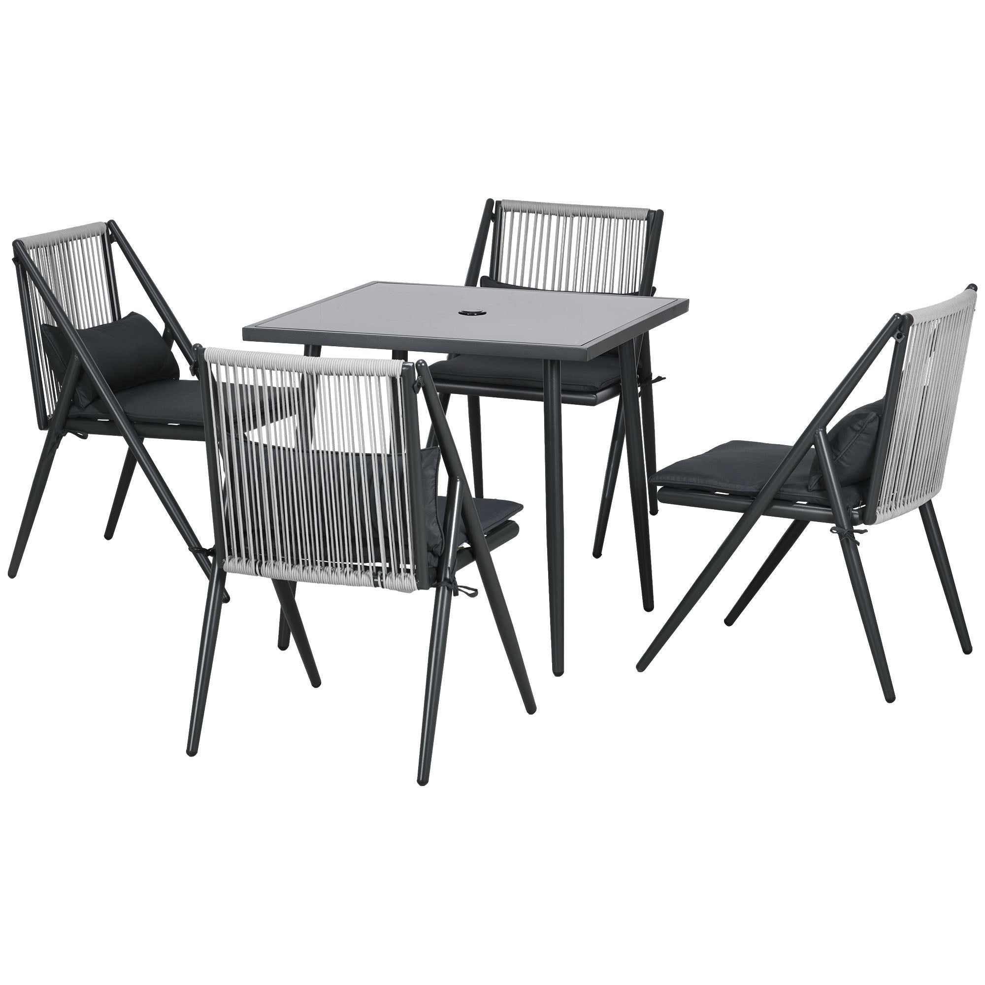 Set Tavolo con Piano in Vetro e 4 Sedie da Giardino in Alluminio e Poliestere Grigio Scuro