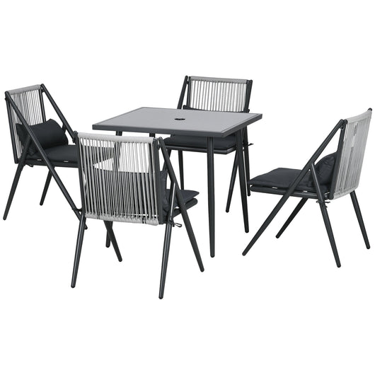 Set Tavolo con Piano in Vetro e 4 Sedie da Giardino in Alluminio e Poliestere Grigio Scuro