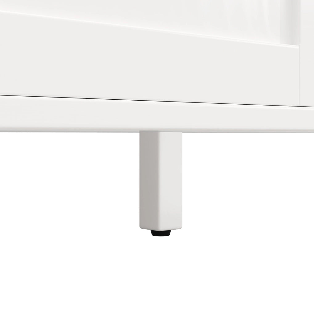Credenza alta 120x40x179 cm con LED; 4 ante e 3 cassetti in MDF e metallo bianco