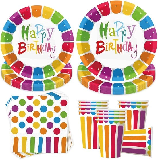 Servizio di Festa per 50 Persone - Piatti, Bicchieri e Tovaglie Colorati - Ideale per Feste di Compleanno e Matrimoni