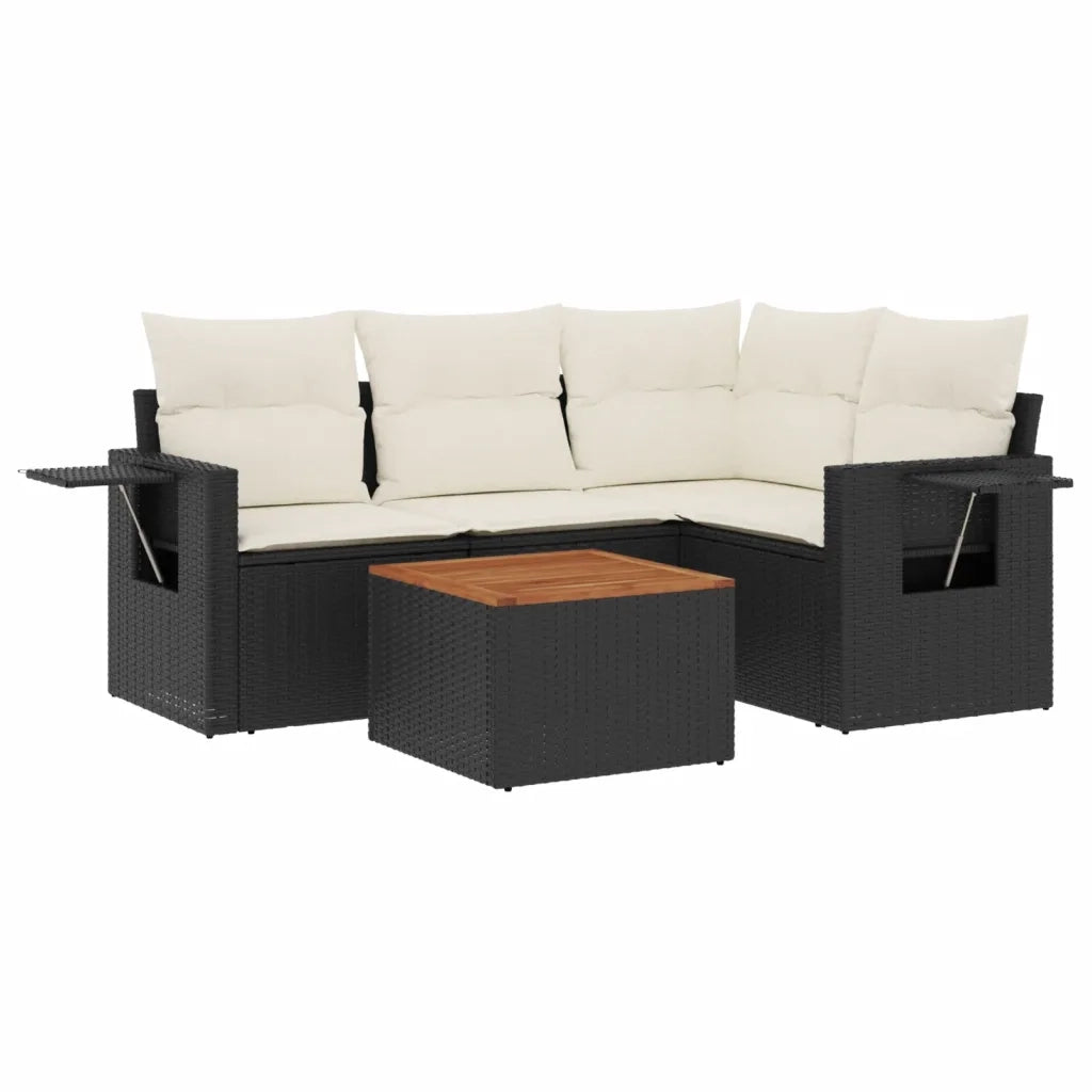 Set Divani da Giardino 5 pz con Cuscini in Polyrattan Nero 3224544
