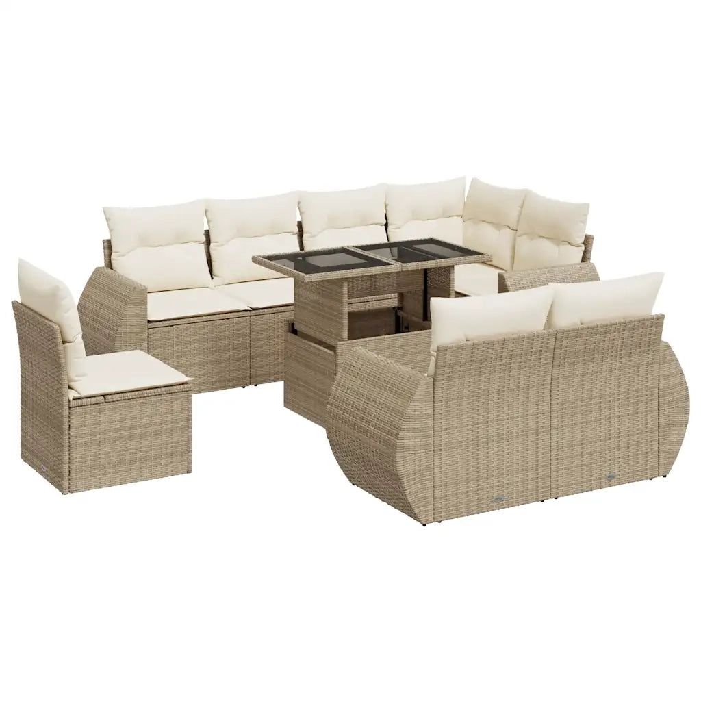 Set Divano da Giardino 9 pz con Cuscini Beige in Polyrattan 3326659