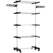 Stendino Verticale con 4 Ripiani Regolabili, in Acciaio e Plastica, 142x55x172 cm, Nero e Argento