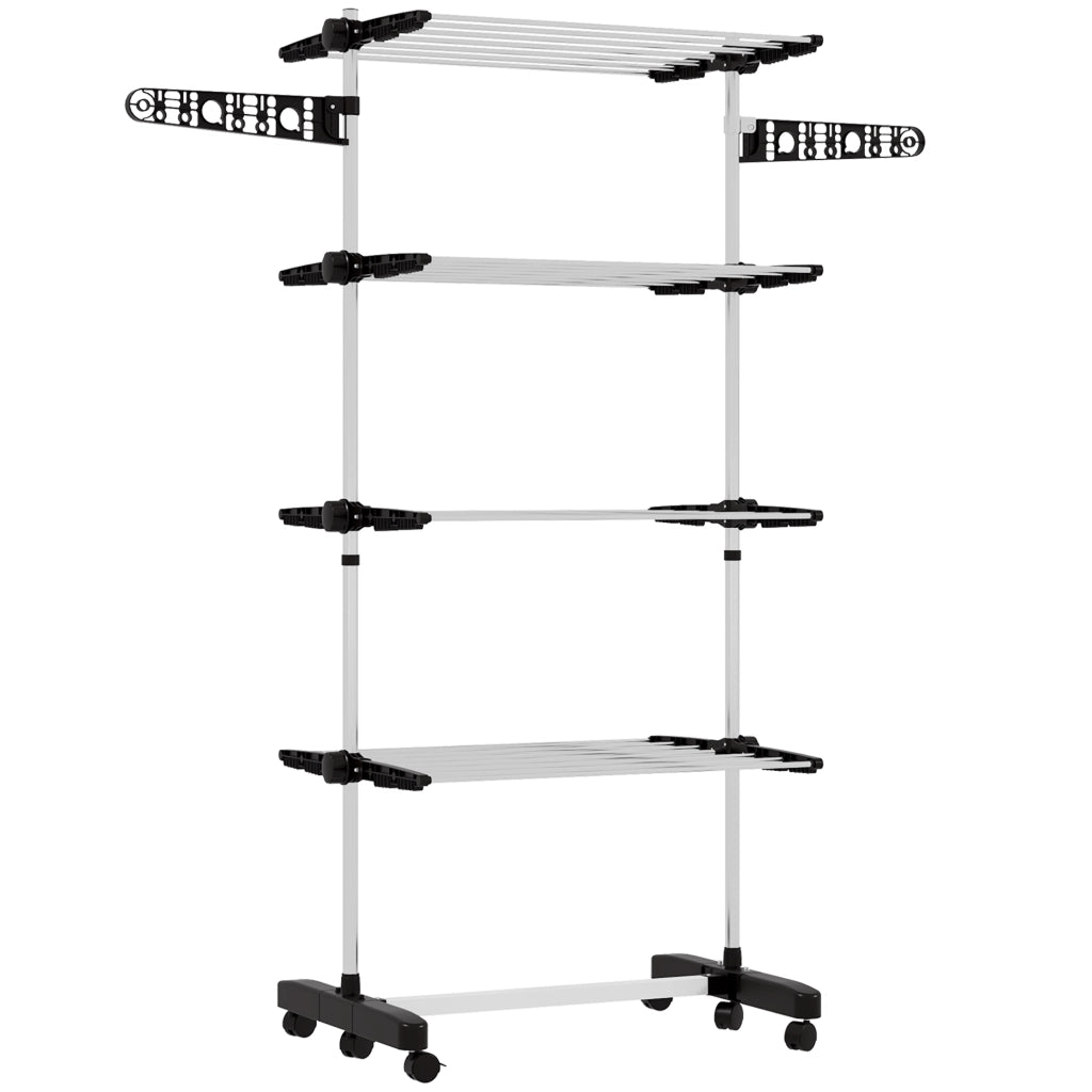 Stendino Verticale con 4 Ripiani Regolabili, in Acciaio e Plastica, 142x55x172 cm, Nero e Argento