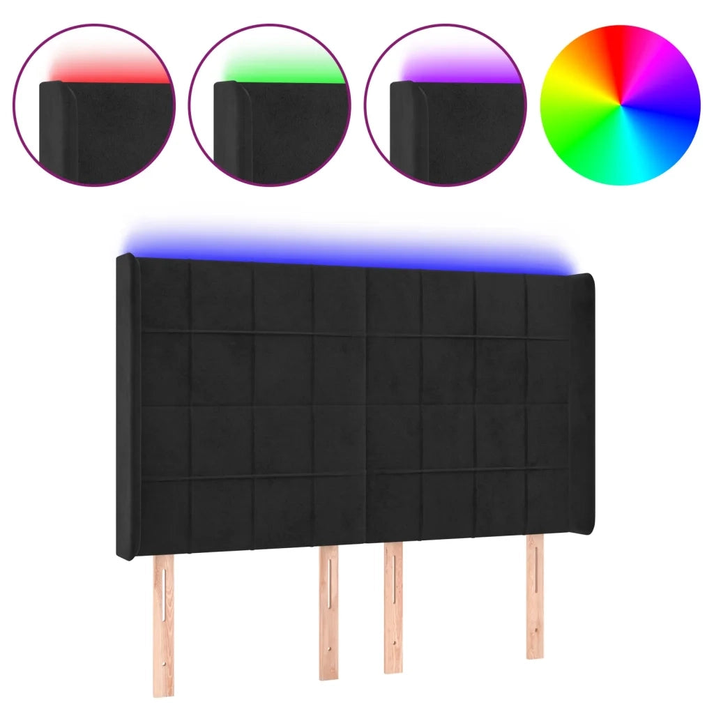 Testiera a LED-Testata con LED Nera 147x16x118/128 cm in Velluto 104058