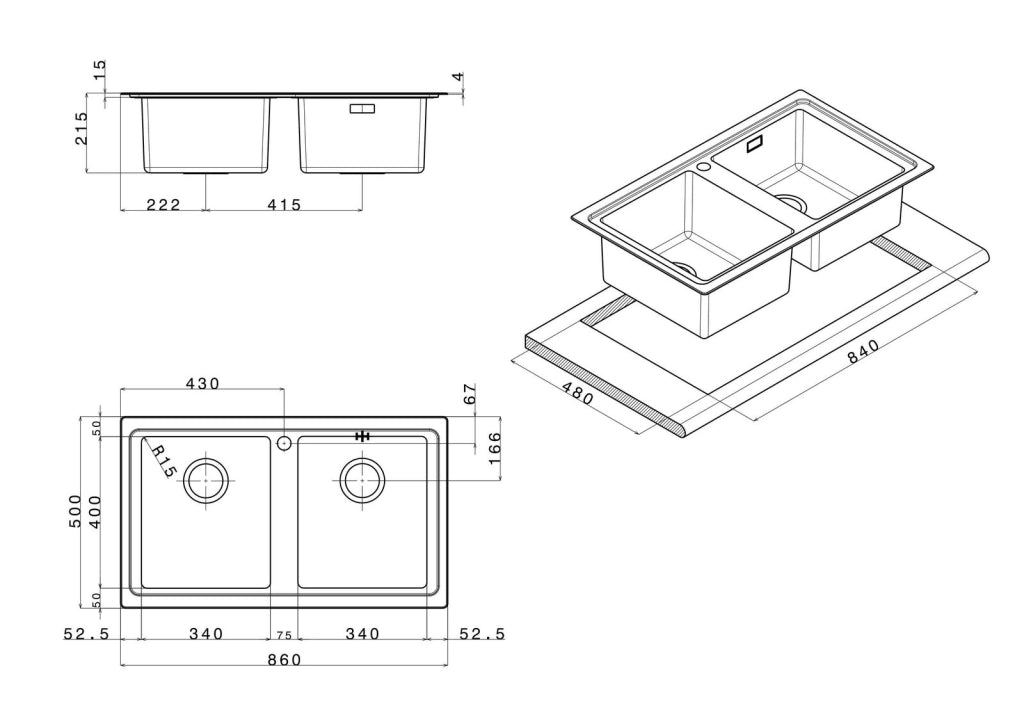 Apell Linear Plus LNP862IBC Lavello montato su piano Rettangolare Acciaio inossidabile