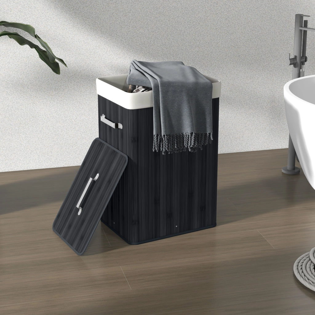 Cestino per biancheria con coperchio ¨C Zephmum ¨C Bamb¨´, pieghevole, 72L, Nero 40x30x60cm
