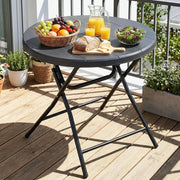 Tavolo Rotondo da Giardino φ80 x 74 cm, Tavolo Pieghevole Portatile, Tavolo da Campeggio in HDPE, Piano Effetto Legno, con Telaio in Acciaio, Carico Massimo 50 kg, per Giardino, Terrazza e Balcone