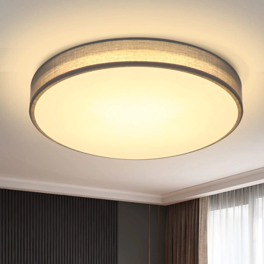 ZMH Lampada da soffitto plafoniera LED moderna paralume rotondo tessuto 30cm