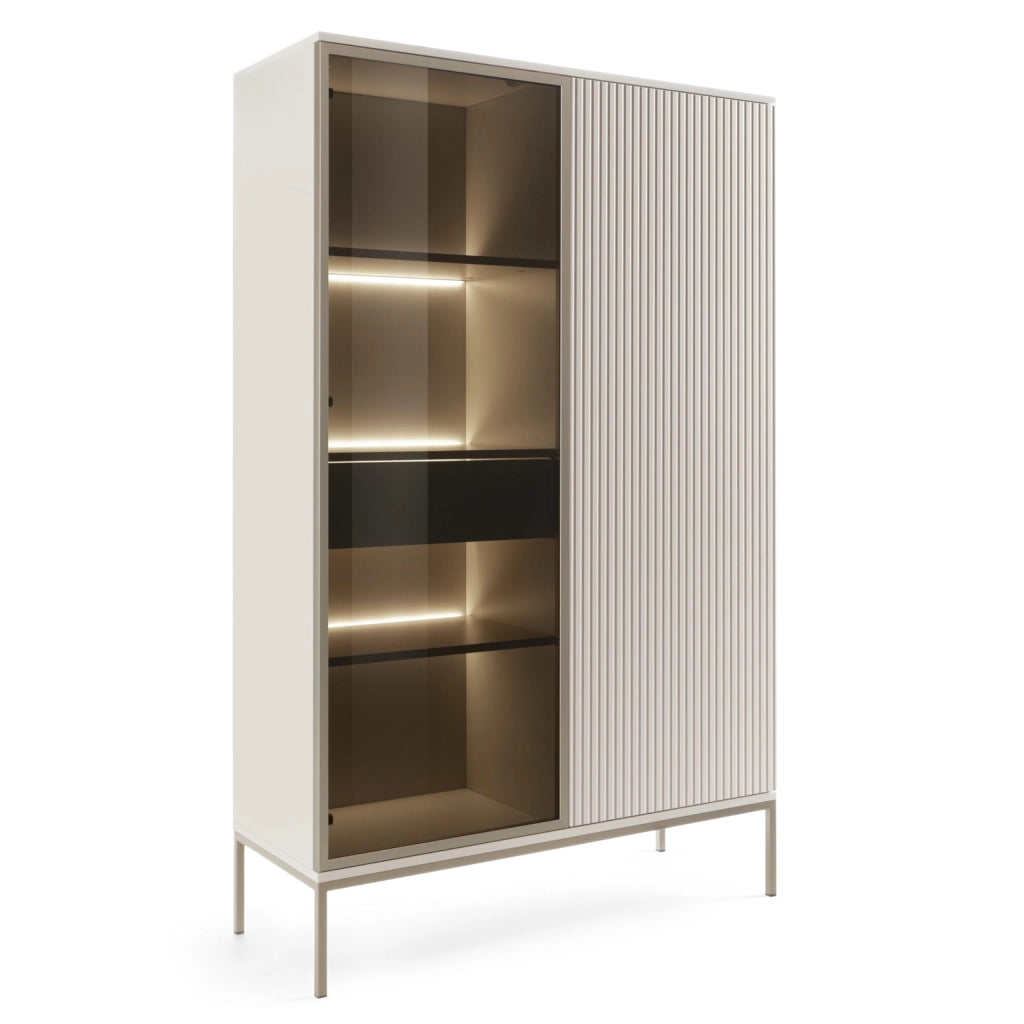 Komodee Laval WTSZ104 - Vetrina con Illuminazione a LED, Cashmere, Larghezza 104 cm, Altezza 166 cm, Profondit? 39 cm
