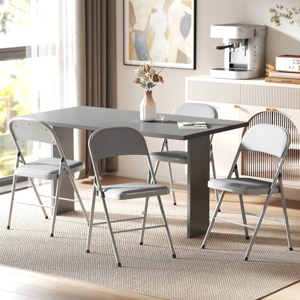 Set 4 Sedie Pieghevoli Imbottite ¨C Zephmum ¨C Grigio Chiaro Velluto Acciaio