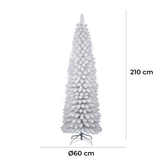 Albero di Natale  Artificiale Slim Floccato Realistico Innevato 210 cm 442 Rami Bianco Effetto Neve