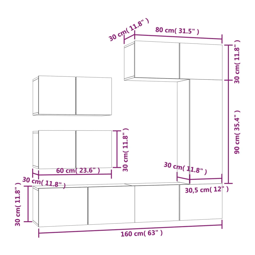 Set di mobili da 6 pezzi tra cui armadio credenza mobile TV televisore per soggiorno camera da letto salotto legno ingegnerizzato bianco 02_0025015