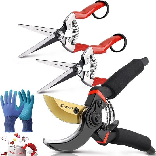 Set di attrezzi per giardino da 3 pezzi con guanti da giardiniere per lavoro di potatura efficiente
