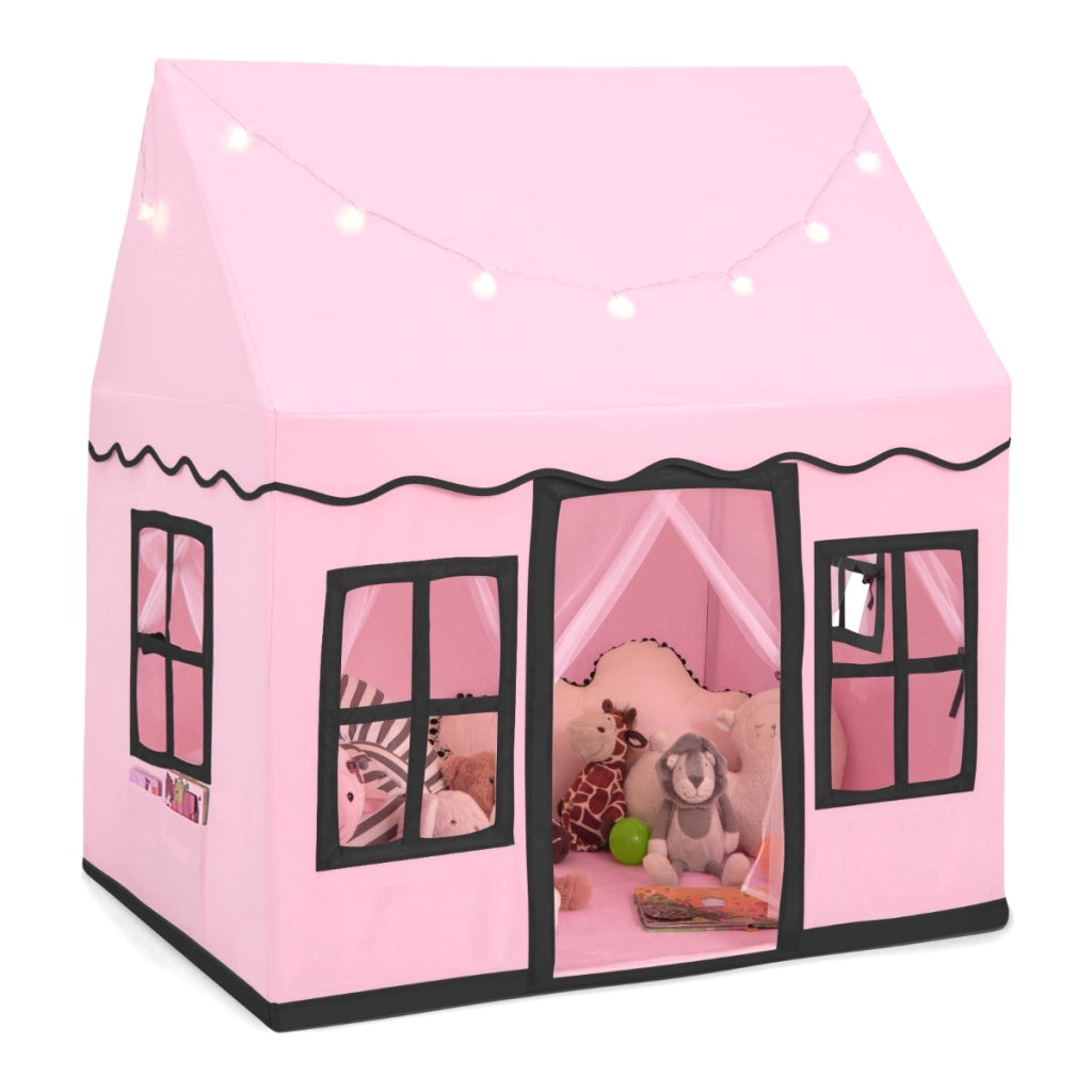 Tenda da gioco per bambini con luci a stella tappetino in velluto lavabile, Casetta per interni ed esterni Rosa-Tende e Casette per bambini