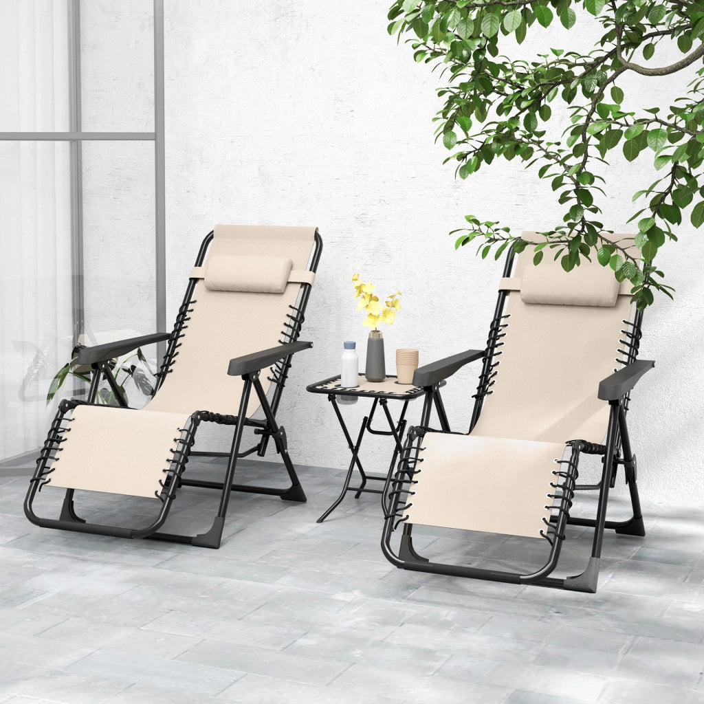 Sdraio Pieghevoli con Schienale Regolabile e Tavolino ¨C zephmum ¨C Set 2 Pezzi, Beige