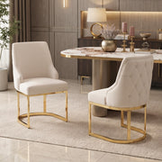 Set di 2 sedie in velluto 81.99x54.0x53.49 cm con schienale trapuntato; metallo beige e oro