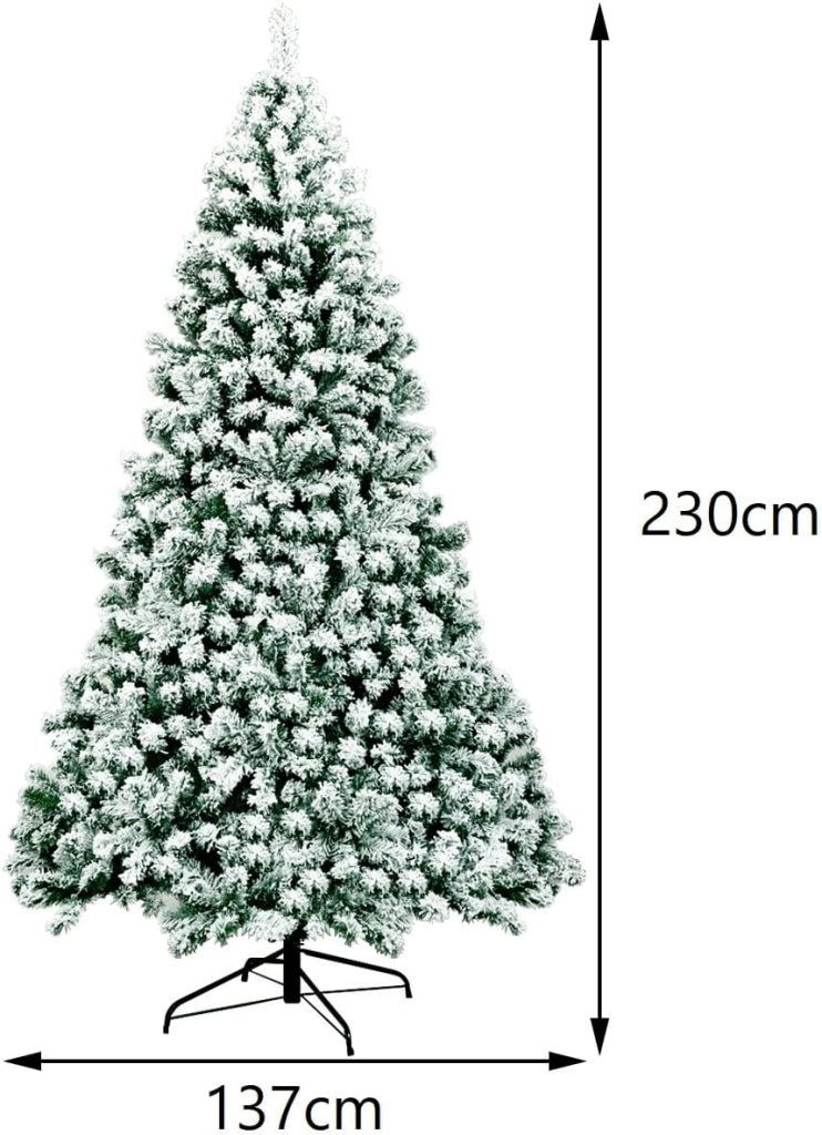 Albero di Natale Innevato 142/183/230 cm, Albero di Natale Slim, Albero di Natale con Luci Incorporate, Scuole Supporto in Ferro, Rami Spessi (230 cm)