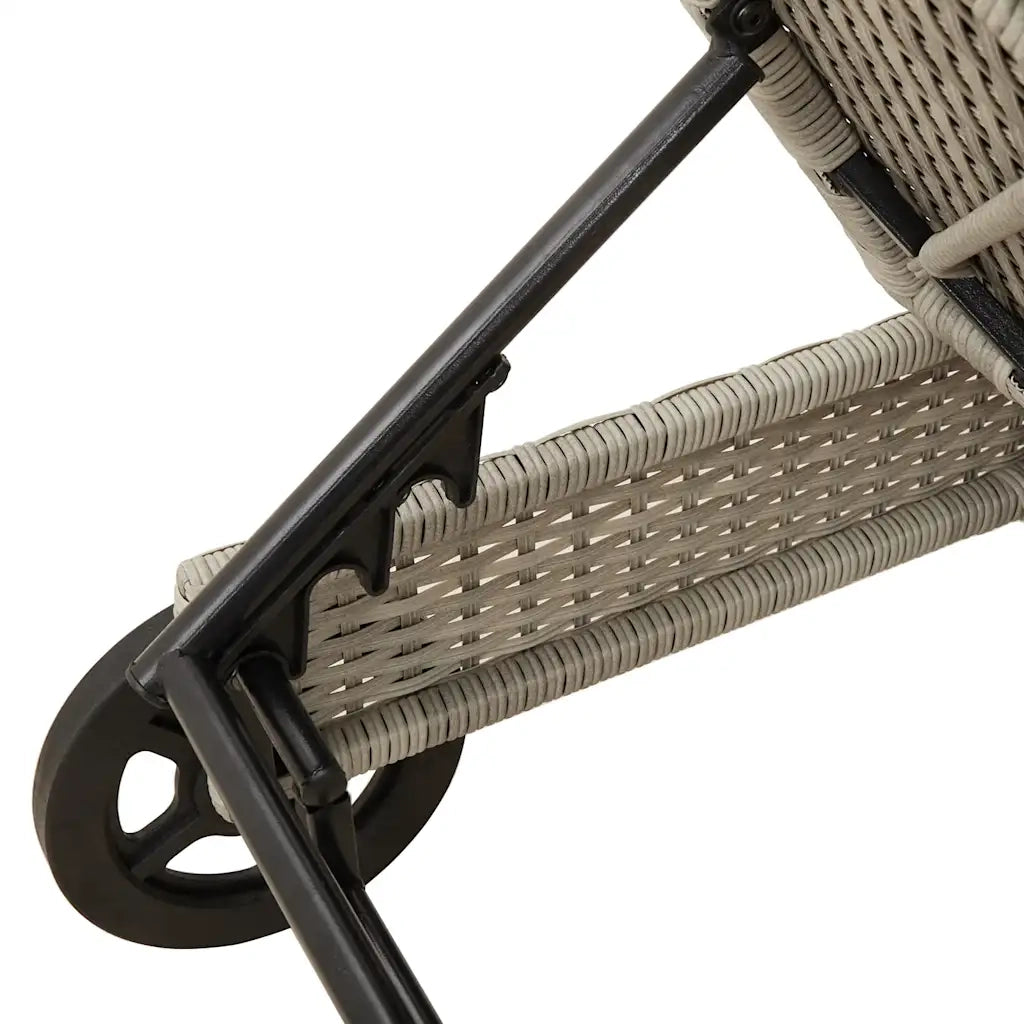 Lettino Prendisole | Sdraio da giardino | Lettino da sole con Ruote e Cuscino Polyrattan Grigio Chiaro