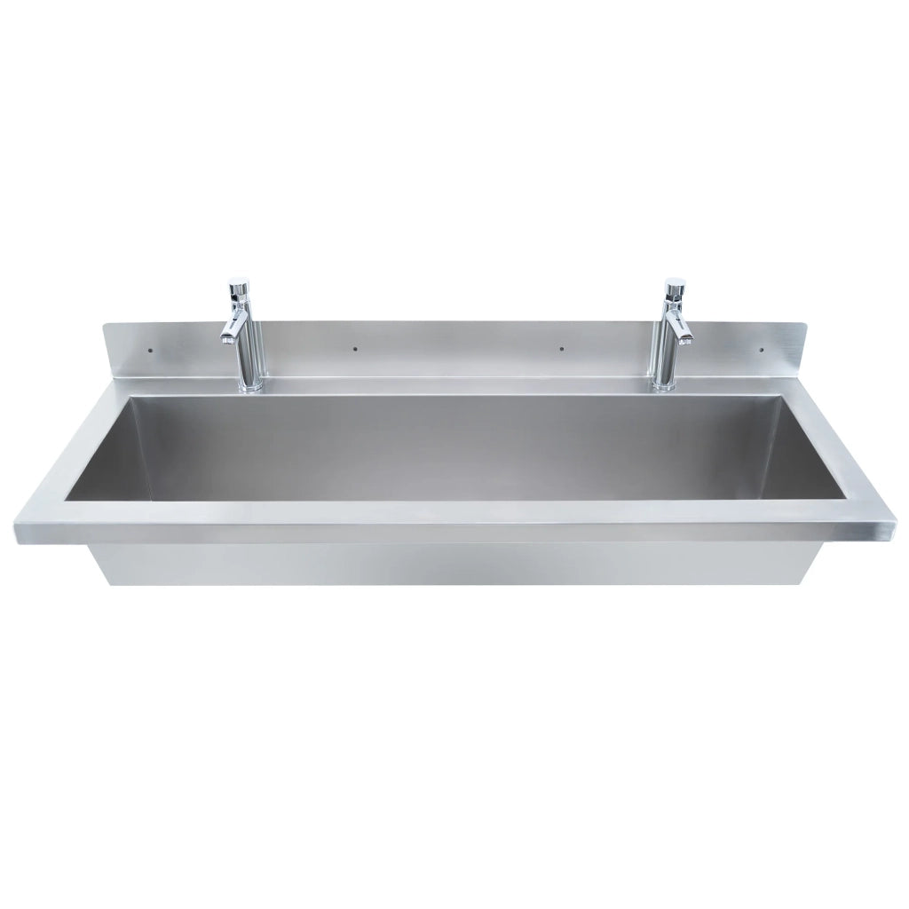 Lavabo a Canale 120 cm (1200 mm) Acciaio Inox a Parete con Rubinetti Push