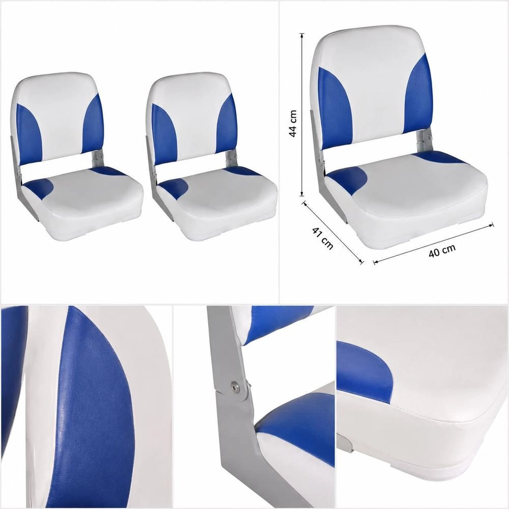 Boat Seats, 2 Pieces. Folding Backrest With Blue And White Cushion.