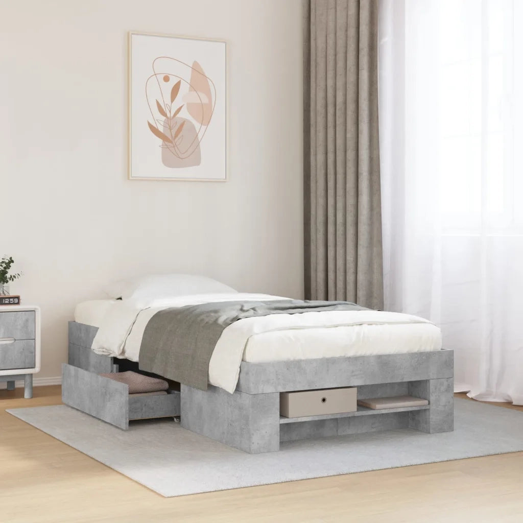 Letto singolo | Letto per adulti | Giroletto Grigio Cemento 90x190 cm in Legno Multistrato