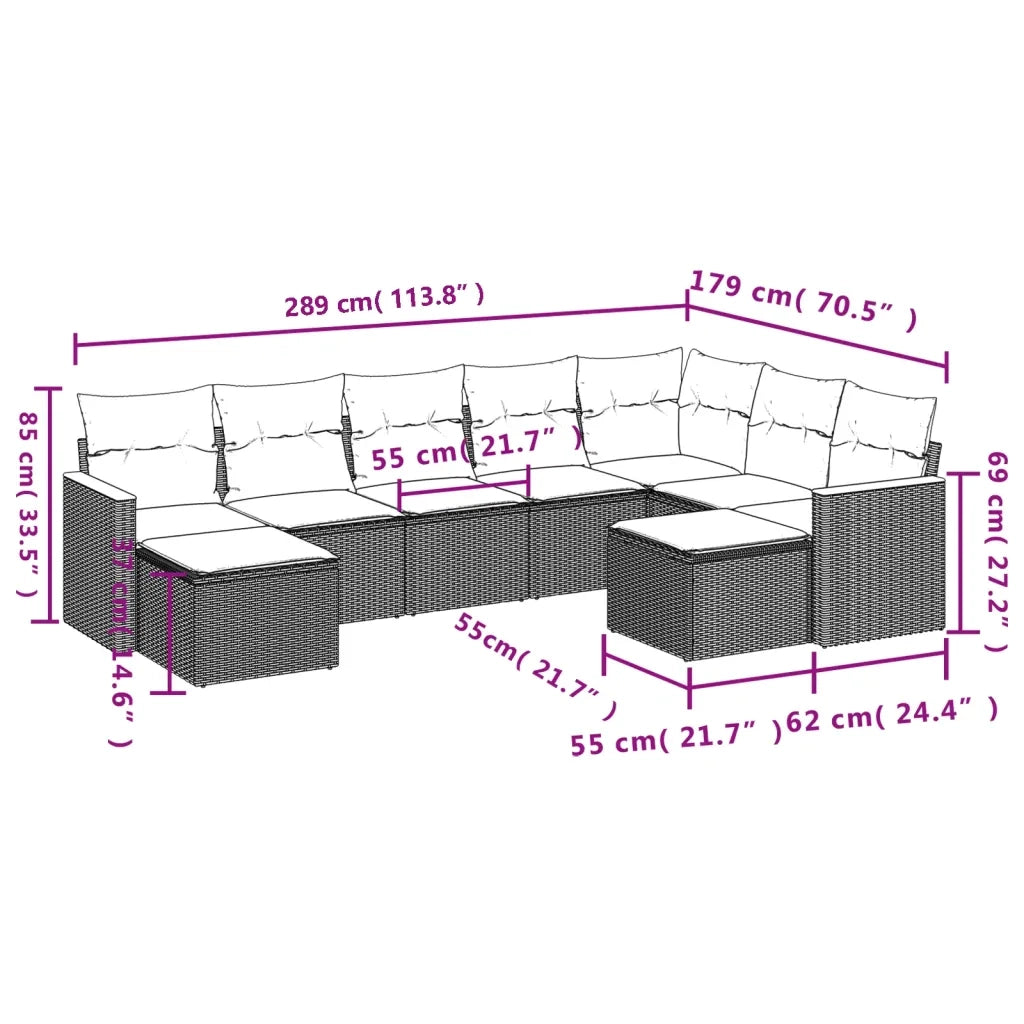 Set Divani da Giardino 9 pz con Cuscini Nero in Polyrattan 3226539