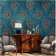Tessuto da Parete Stile Barocco 3D Relief Vintage Americana Pastorale Stile Europeo Lusso Blu 0,53 x 10 m