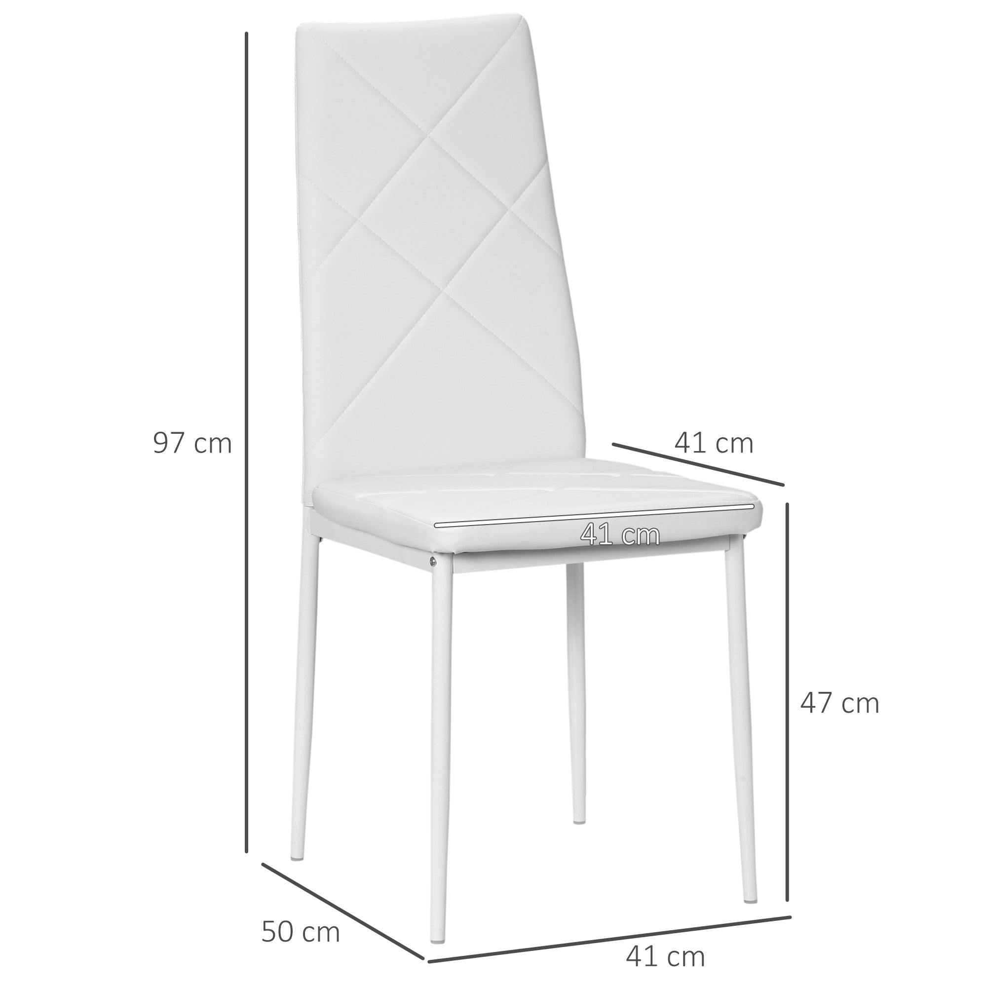Set di 4 Sedie da Pranzo 41x50x97 cm con Schienale Alto in Similpelle Bianco