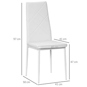 Set di 4 Sedie da Pranzo 41x50x97 cm con Schienale Alto in Similpelle Bianco