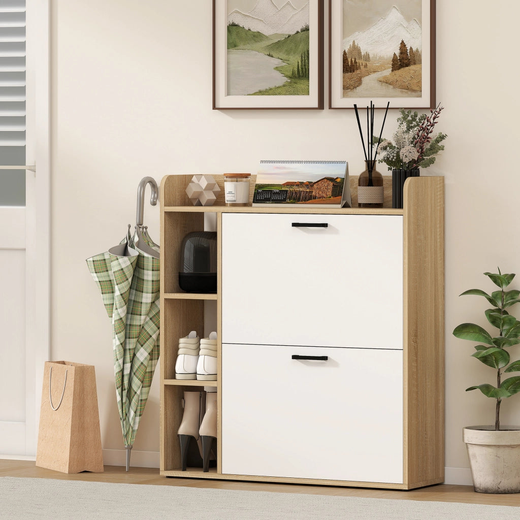 Armadio per Scarpe con 2 Ante e Ripiani Aggiustabili ¨C Minimal ¨C Naturale e Bianco