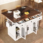 Carrello isola cucina mobile con piano estraibile e presa elettrica, bianco, 75 kg