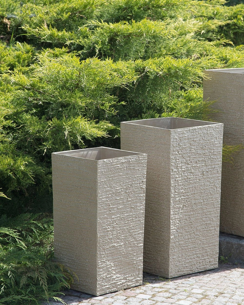 Vaso per piante alto in pietra beige 30 x 30 x 60 cm Fioriera per interni ed esterni